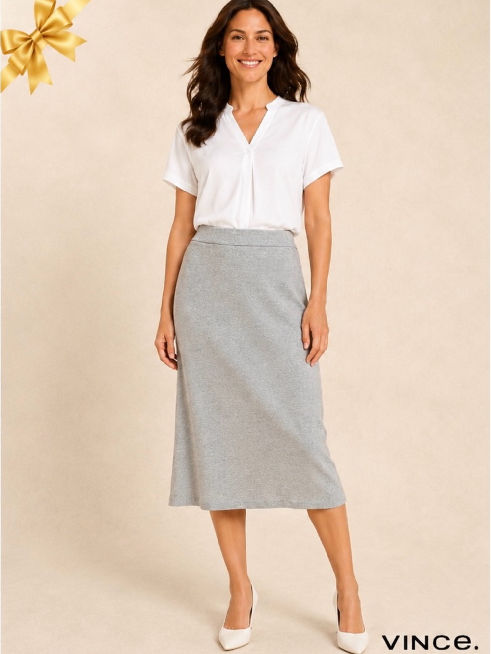 Vince NWT Heather Gray Knit Midi Skirt Large $198 MSRP